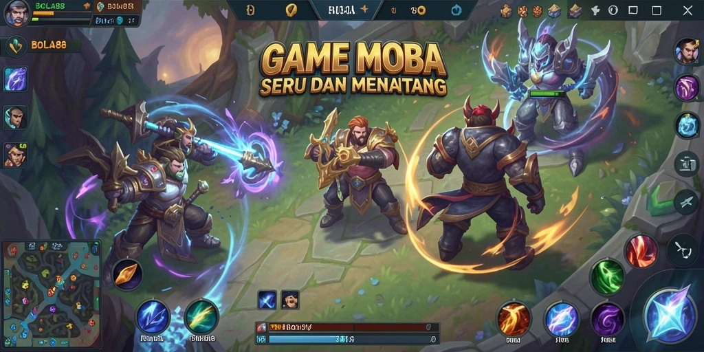 Tangkapan layar gameplay BOLA88 menampilkan pertarungan seru di arena MOBA.