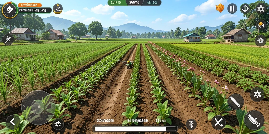 Tampilan gameplay SVIP10 dengan ladang subur dan hewan peliharaan.